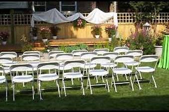 Informal outdoor wedding ceremony decor.