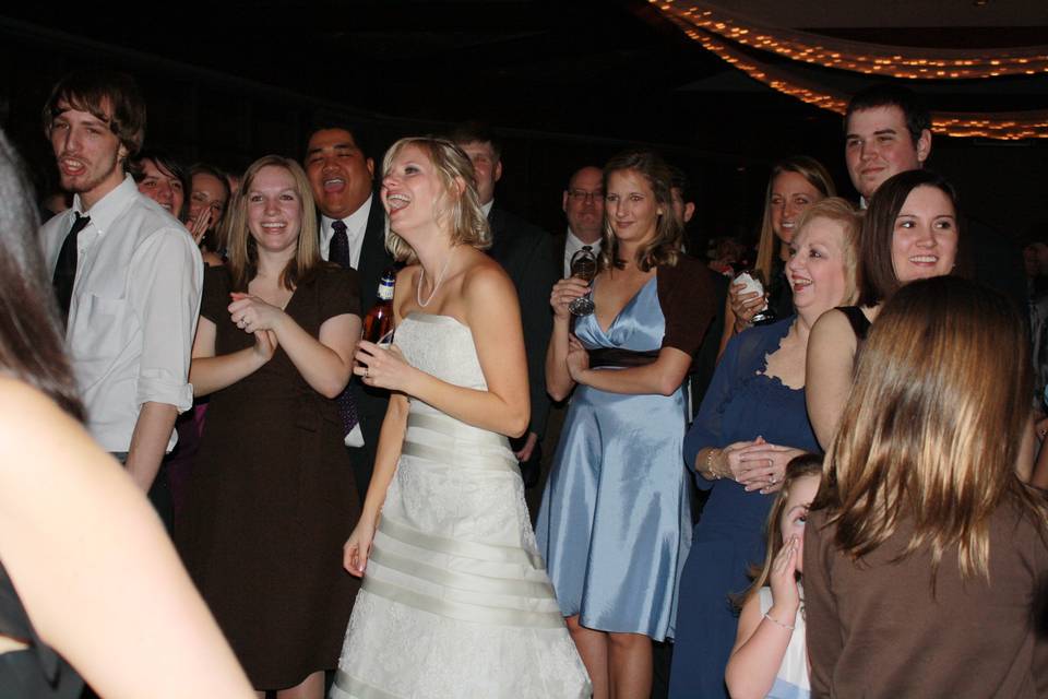 Bride and her guests on the dance floor
