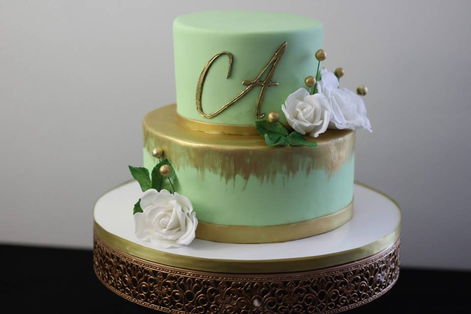 Mint green cake w/ gold brush