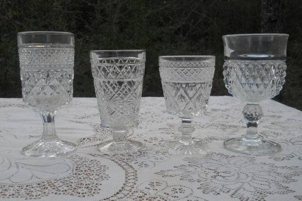mismatched vintage clear glassware