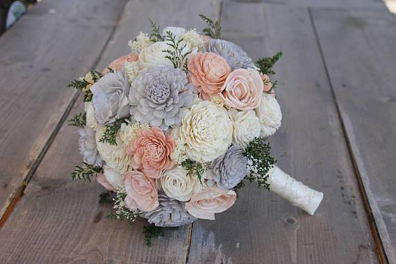 Dusty rose, light grey, & ivory sola flower bouquet