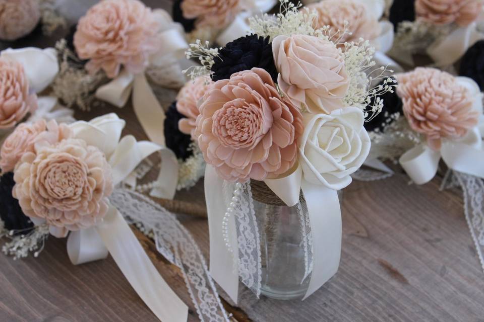 Dusty rose, light grey, & ivory sola flower bouquet