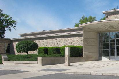 Architecturally stunning Des Moines Art Center entrance.