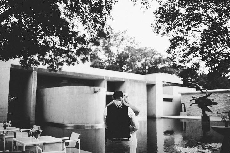 Romantic first dance by our reflecting pool.  Photo Credit: Rebekah Molloy