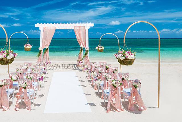 Pink Floral Beach wedding.