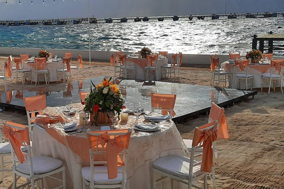 Cozumel wedding in peach.