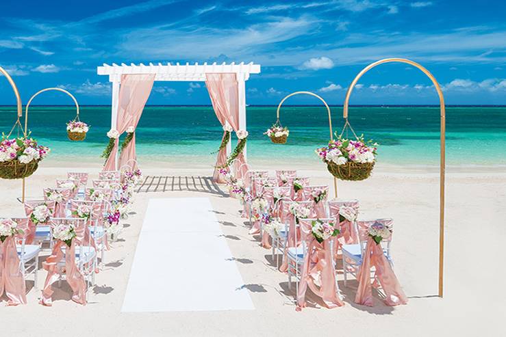 Pink Floral Beach wedding.