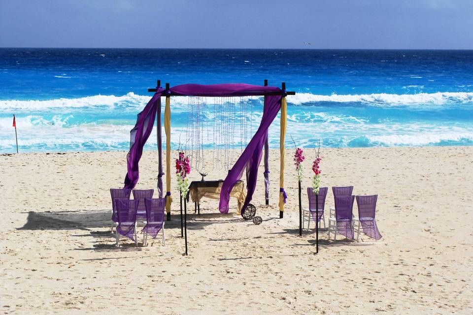 Purple beach wedding with PJ