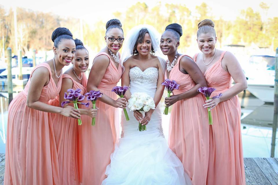 Bride and her bridesmaids