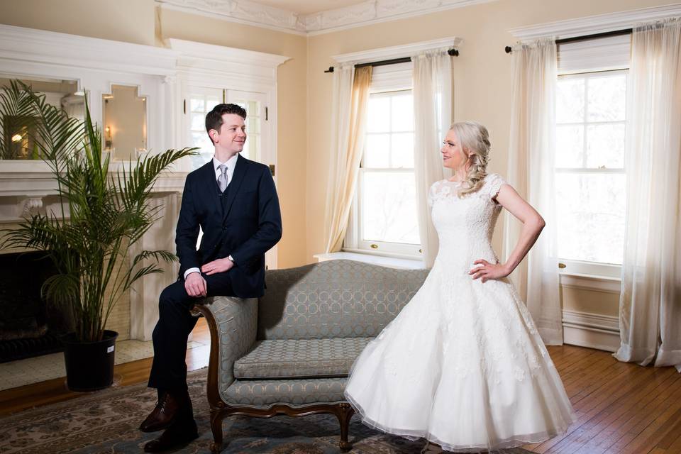 Couple posing in stylish room