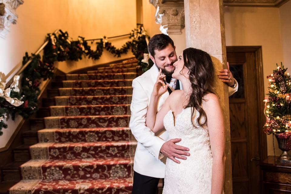 Couple embracing on the steps