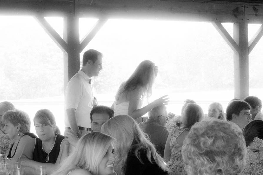 Outdoor reception black and white image.