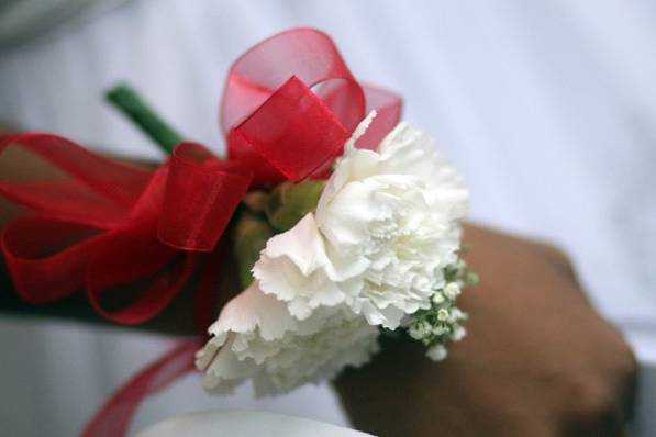 Wrist Corsages For Junior Bridesmaids- Carnations & Baby's Breath