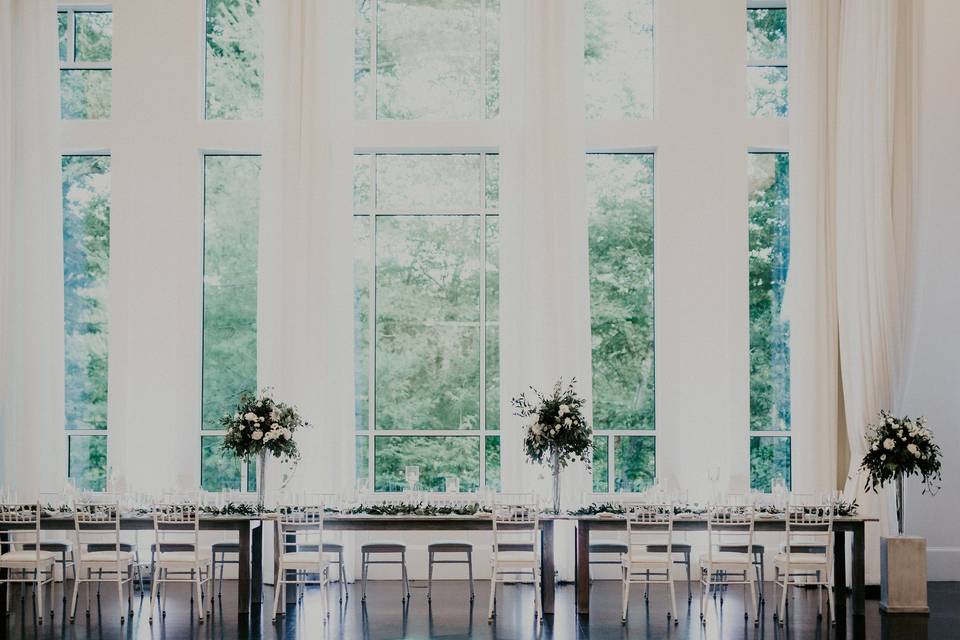 Long table with floral decorations