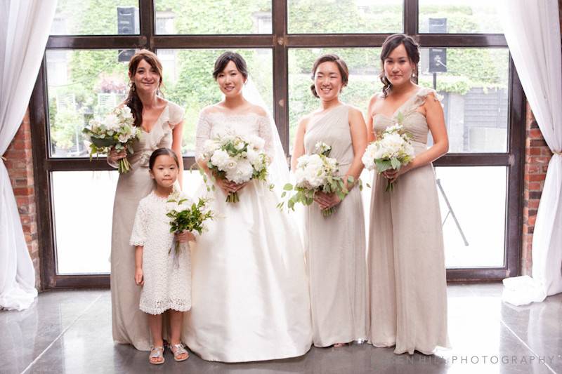 The bride and wedding attendants