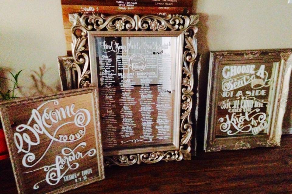 Seating Charts and Wedding Signage on Mirrors