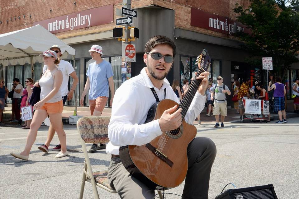 On the street performing