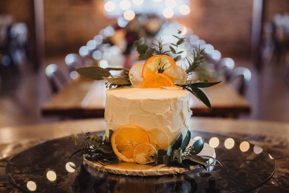 Rustic citrus wedding cake