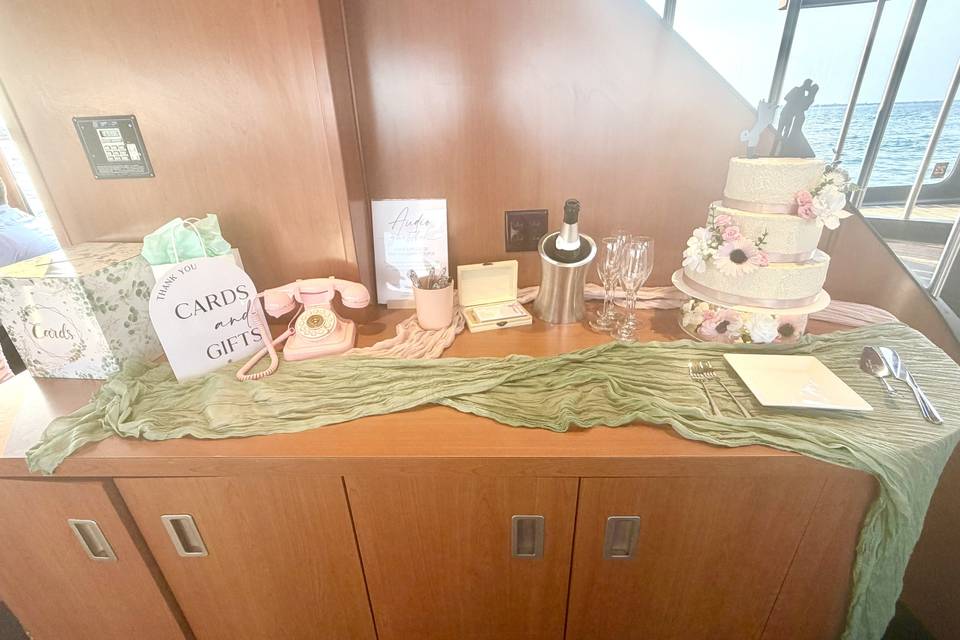 Credenza setup on yacht