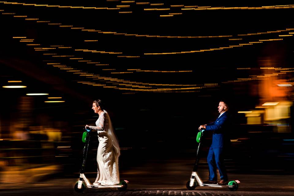 Fun Wedding Couple on Scooter