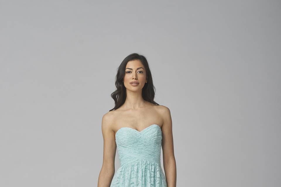Style Wtoo 950 <br> Bobbinet dress with sweetheart neckline and halter, tie neck straps. Featuring shirred features on bodice and full a-line skirt.