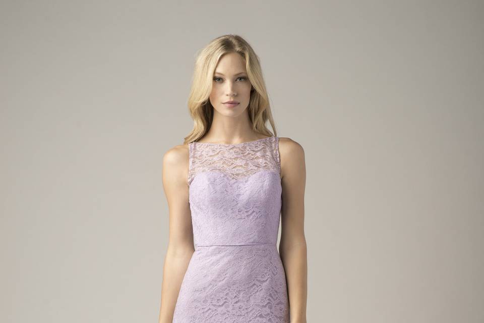 Style Wtoo 858i <br> Soft and flowy, this bobbinet a-line dress has an illusion one-shoulder neckline and shirred bodice.