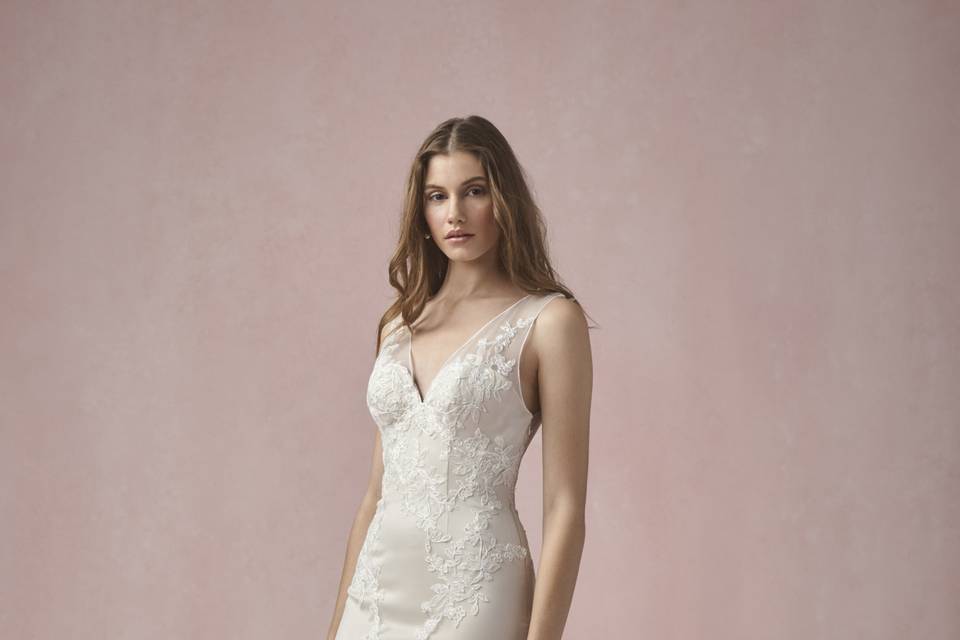55131 Bianca Corset <br> This soft and delicate corset features a Rae lace and English net, and can be worn either over or under a skirt to create the perfect bridal look. Shown with Grace Skirt style 55545 (sold separately).