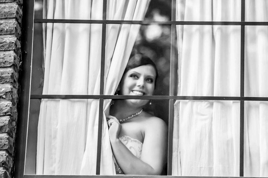 Bride peeking at audience