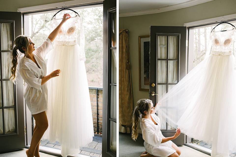Bride & her dress on balcony
