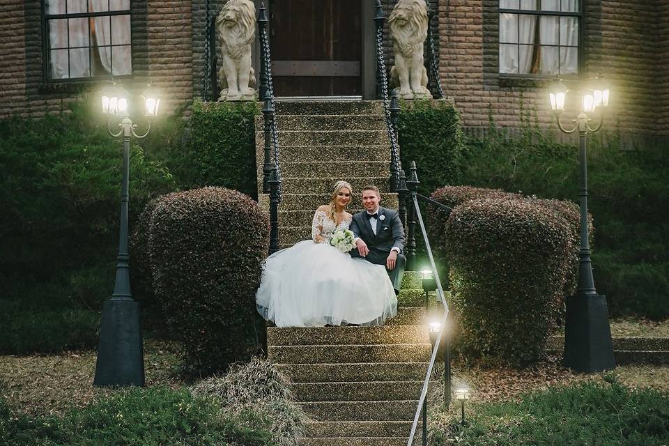 Bride & Groom on Castle Step