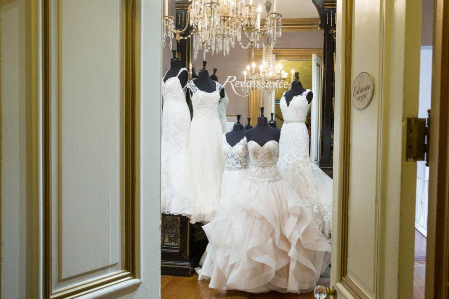 Wedding dresses on display