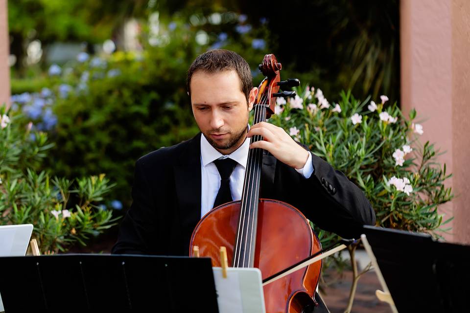 Cellist playing music