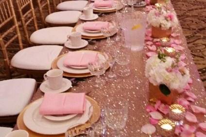 Long table setup with centerpiece