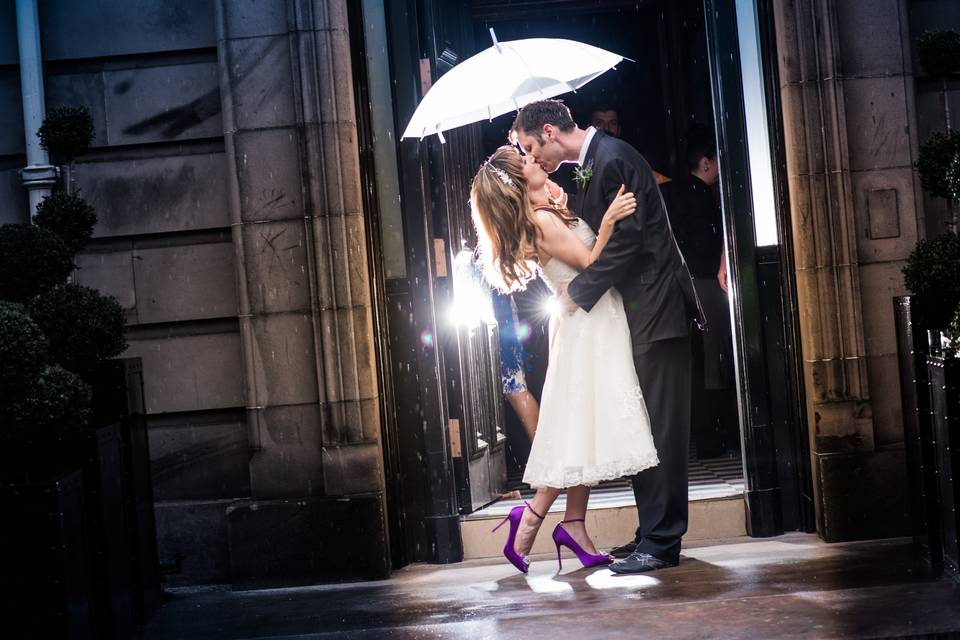 Rainy couple portrait