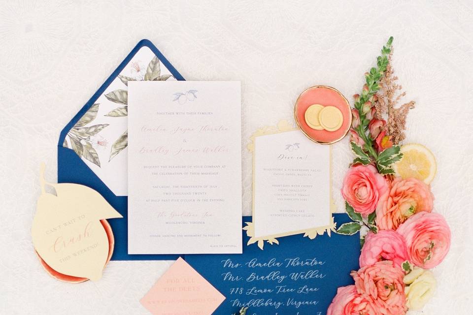 Navy and citrus invitation