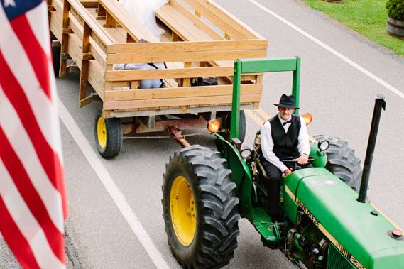 Couple in tractor wagon