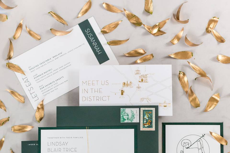 Gold and green invitation