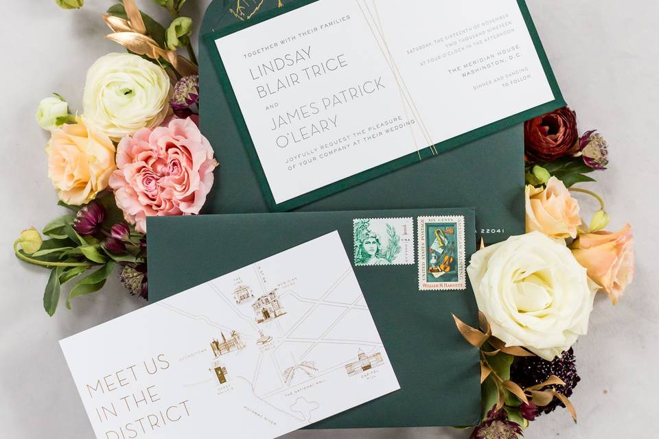 Gold and green invitation