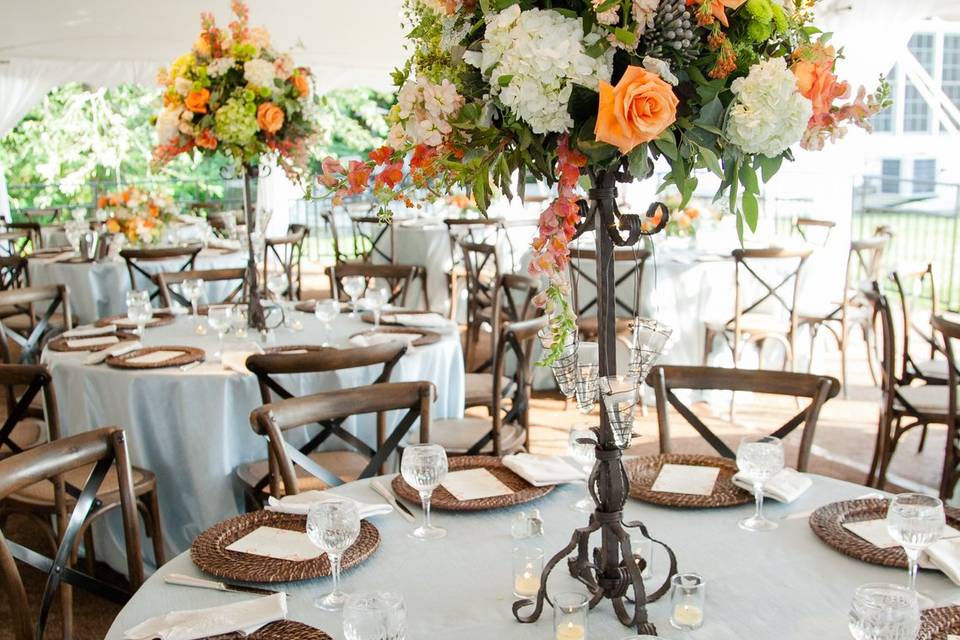 Blue and orange reception tent