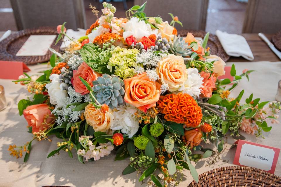 Blue and orange reception tent