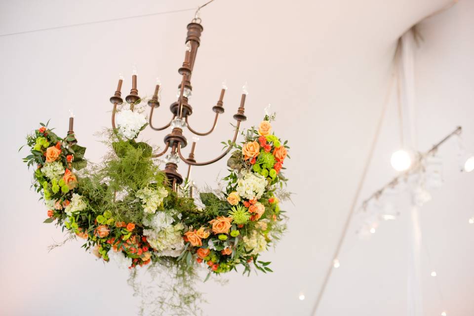 Blue and orange reception tent