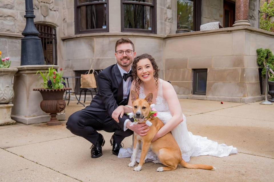 Bride, Groom, and furry friend