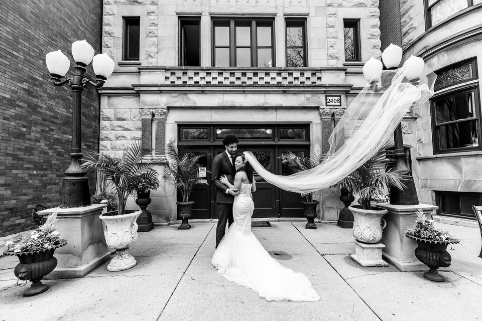 Windswept in the courtyard