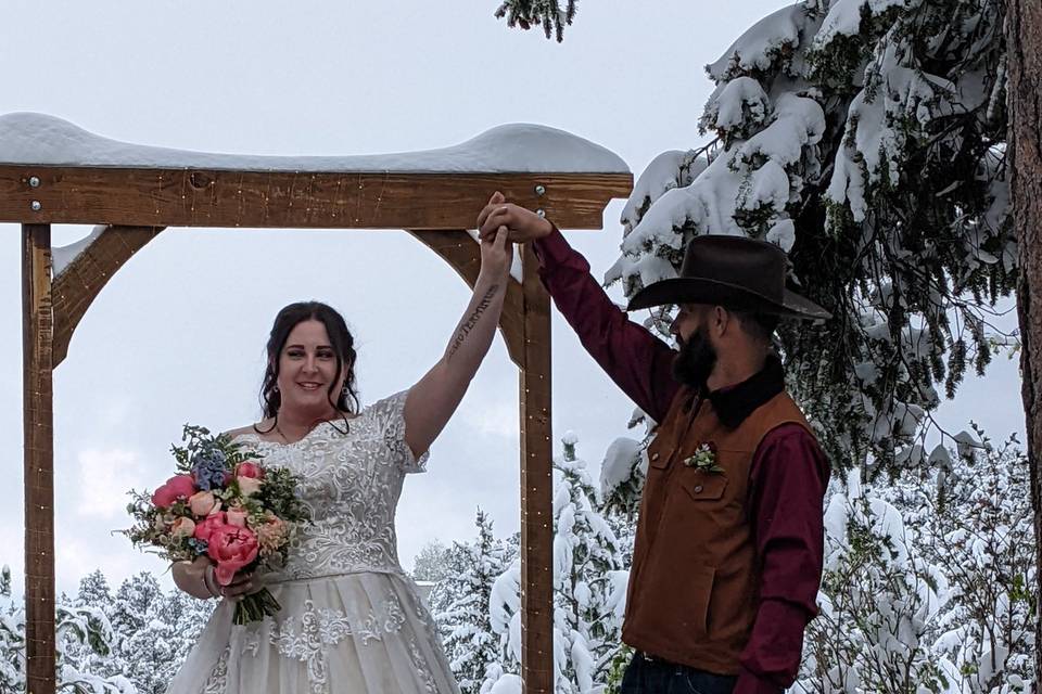 A beautiful snowy wedding twir