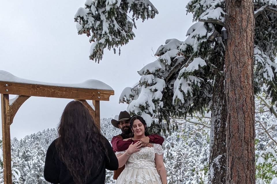 A beautiful snowy wedding twir