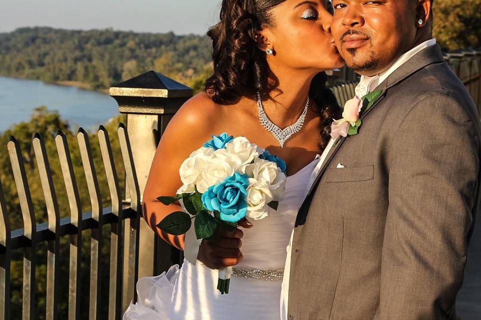 Bride kisses her groom