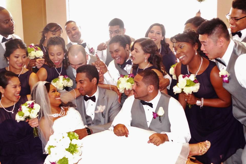 Couple with bridesmaid and groomsmen