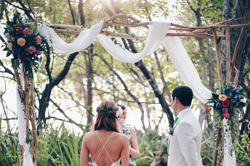 The bride and groom during the ceremony