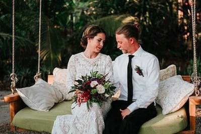 Bride and groom on beautiful swing