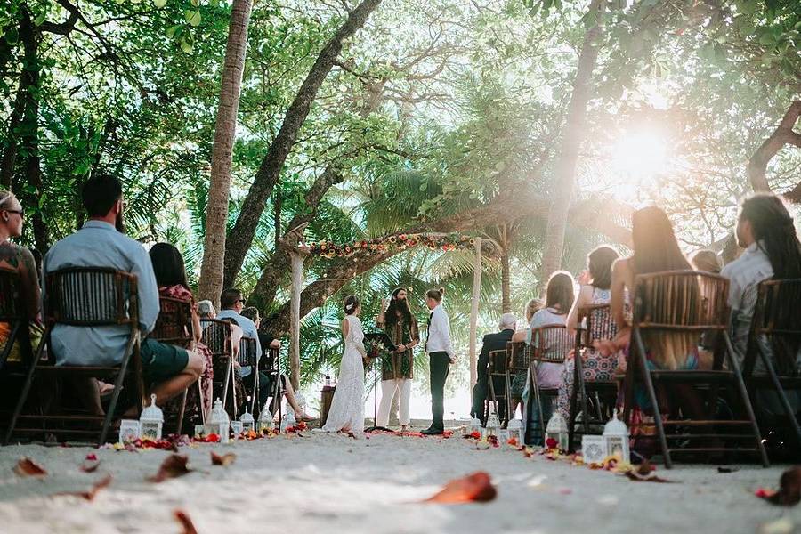 Beach wedding ceremony with beautiful alter